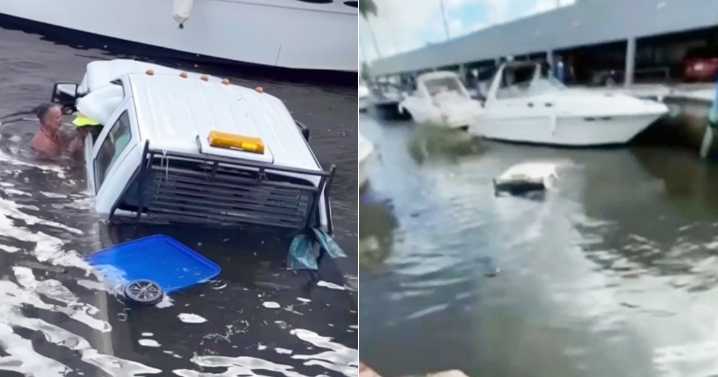 Camioneta cae al agua en una marina de Miami: Así fue el aterrador momento