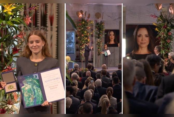 Hija de María Corina Machado recibe el Nobel de la Paz en su representación