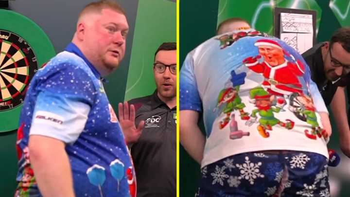 Darts cult hero jeered by fans for shock Christmas reveal after suffering hilarious wardrobe malfunction
