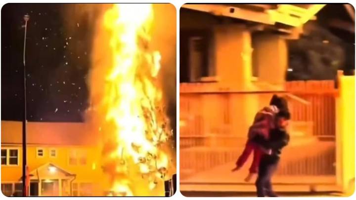En video quedó cómo un paramédico en Estados Unidos se convierte en héroe tras salvar a una niña de 7 años en medio de un incendio