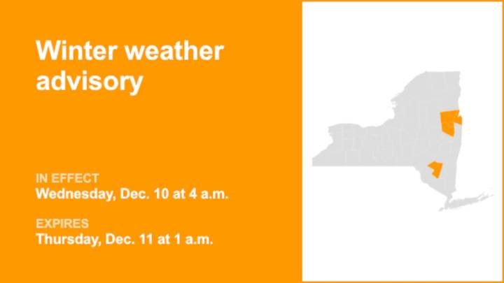 Winter weather advisory for Capital Region for Wednesday and Thursday