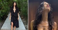 Model Irina Shayk Goes Topless and Flaunts Her Figure in Skimpy Bikinis During Scenic Vacation: Photos