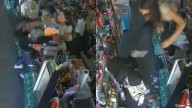 MOMENTO EXACTO en que hombre intenta asaltar una tienda y empleada lo detiene a golpes y patadas
