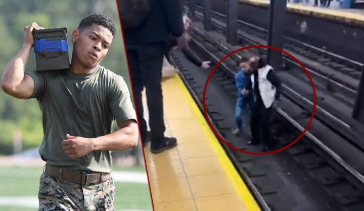 Marine jumps down onto New York City subway tracks to save man