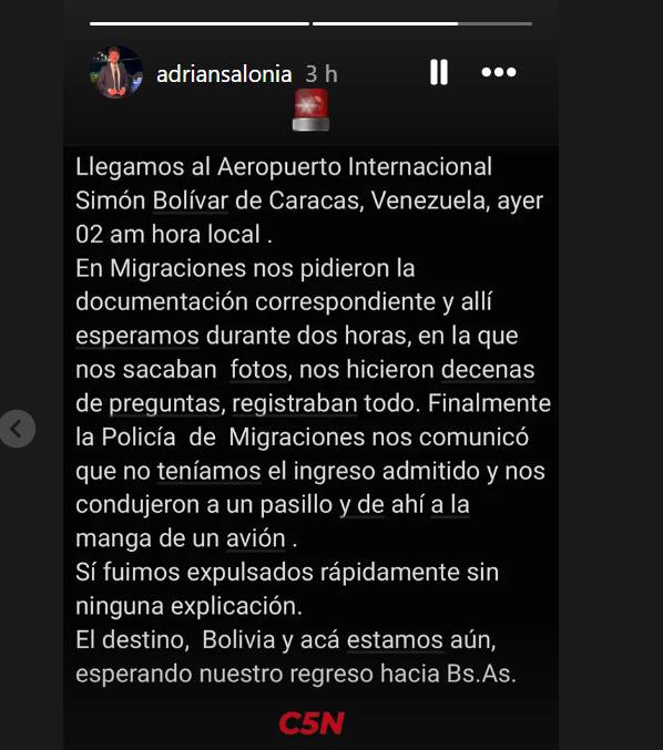 Canal argentino C5N denunció que Venezuela expulsó a su equipo de prensa, les quitaron los pasaportes