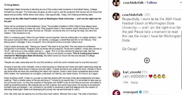 Former WSU quarterback Luke Falk vying for head coach job