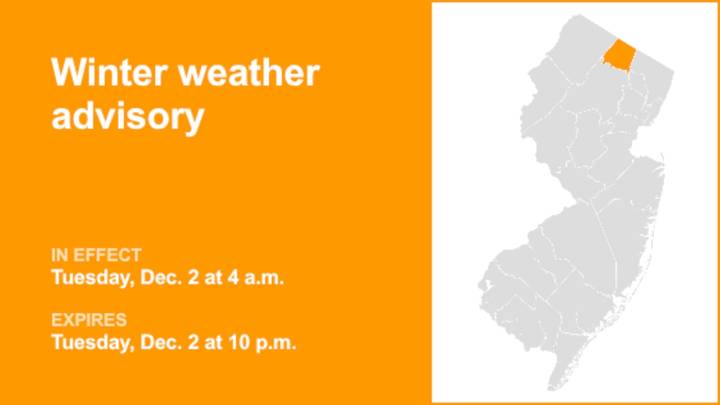 Winter weather advisory issued for Passaic County for Tuesday