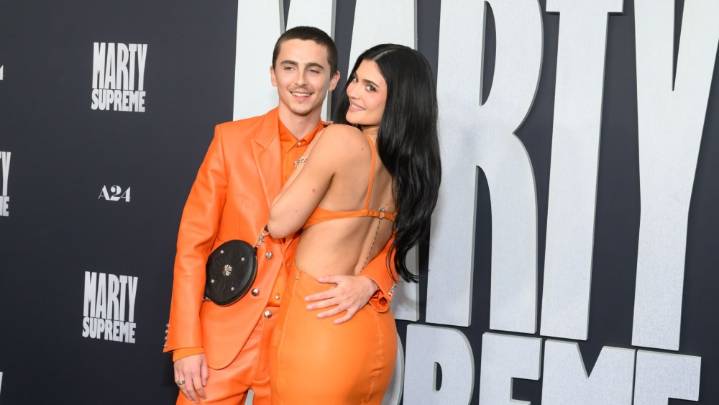 Timothée Chalamet & Kylie Jenner Twin in Orange at Marty Supreme Premiere
