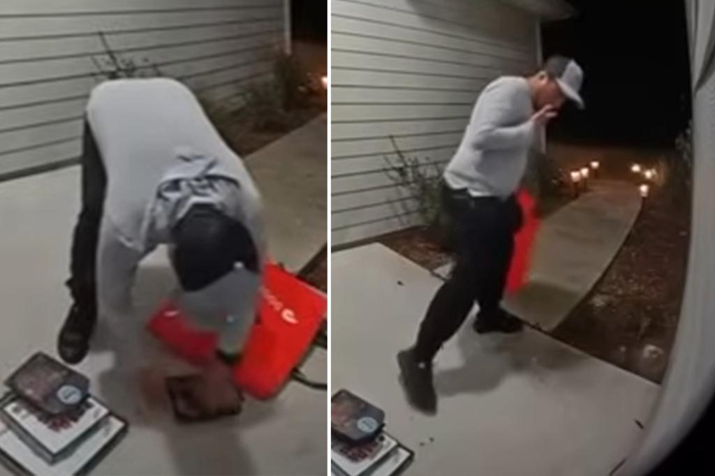 DoorDash driver licks chicken wing sauce off fingers during delivery at Florida home: video