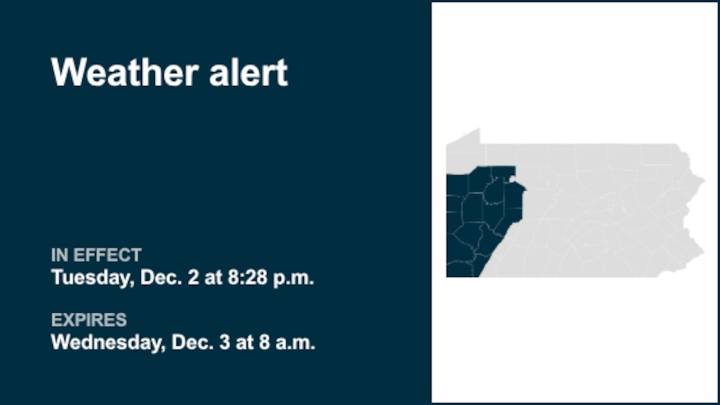 Weather alert affecting part of Pennsylvania until Wednesday morning