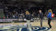 Drake honors live mascot Griff II during the Bulldogs basketball game
