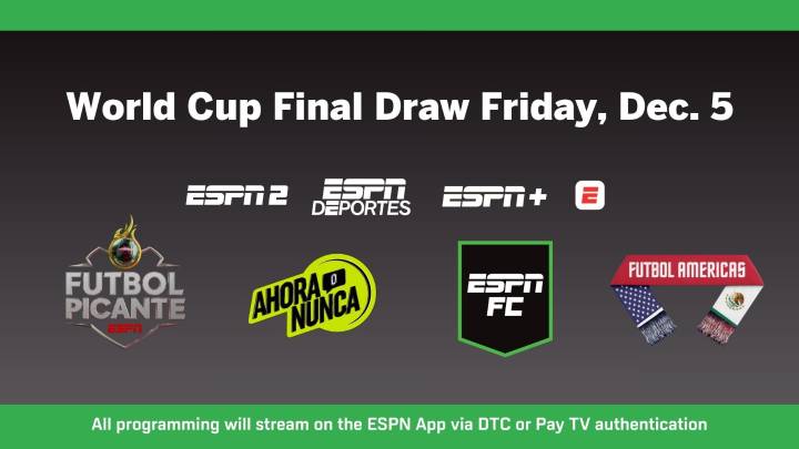 Coverage of World Cup 2026 Final Draw headlines soccer on ESPN networks this weekend