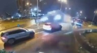 Romanian motorist sends car ‘flying’ over roundabout in crazy accident