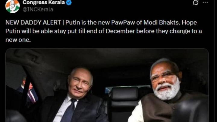 ‘Putin is the new PawPaw of Modi Bhakts’: Congress in Kerala sparks row with post on Russian Prez’s visit