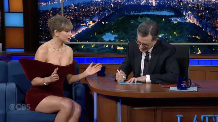 Taylor Swifts mystery novel idea for Stephen Colbert post