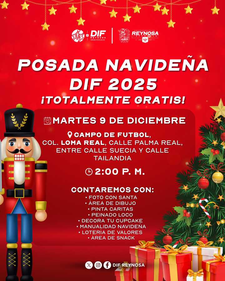 Posada navideña DIF-Reynosa llevará este martes alegría a familias de la colonia Loma Real
