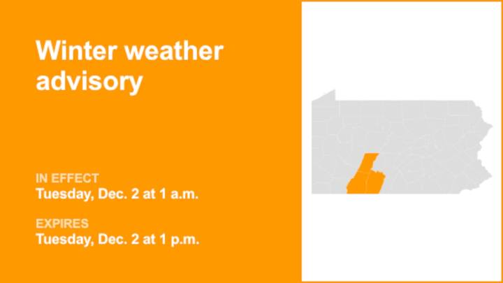 Winter weather advisory for Southern Pa. for Tuesday