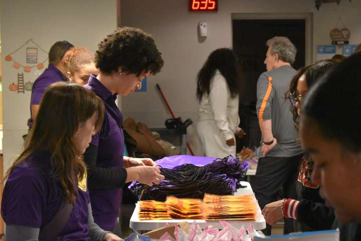 At a giveaway for the unhoused, free meals, handwarmers and clothes