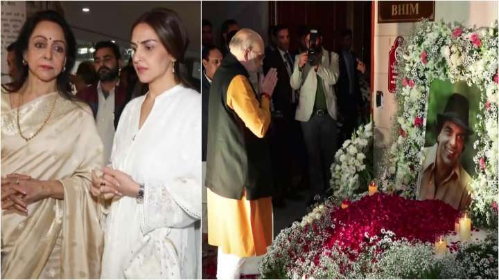 Hema Malini hosts prayer meet for Dharmendra in Delhi: Amit Shah, Om Birla attend
