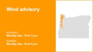 Wind advisory affecting North Oregon Coast Range and Central Oregon Coast Range Monday