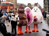 Clare Balding leads mascots through London urging people to get cancer screening