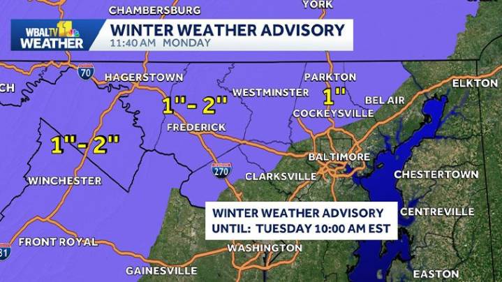 Wintry weather — wet snow, rain — in Maryland weather forecast on Tuesday with more late in the week
