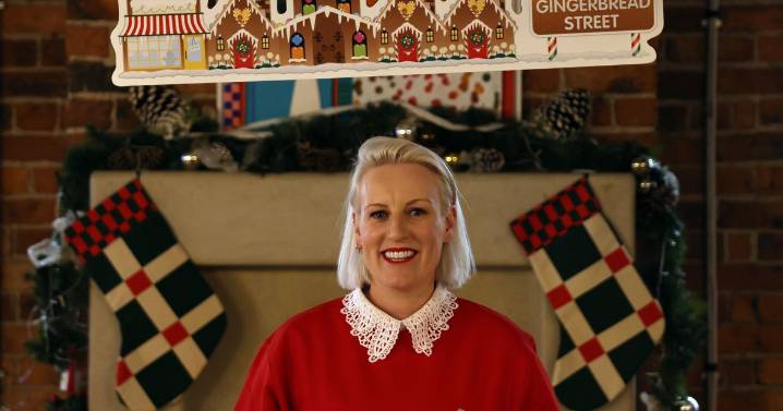 TV presenter Steph McGovern helps to judge gingerbread building contest at Newcastle's Biscuit Factory