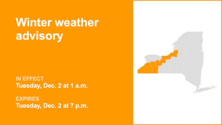 NY weather: Winter weather advisory in place for part of New York for Tuesday