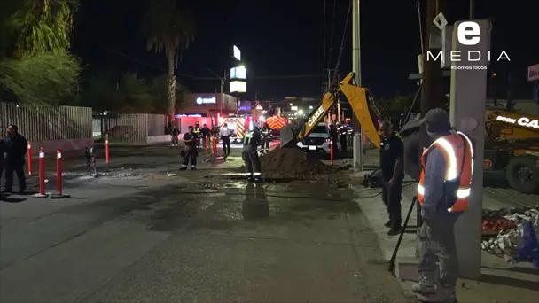 Retroexcavadora provoca fuga de gas en Centro de Hermosillo