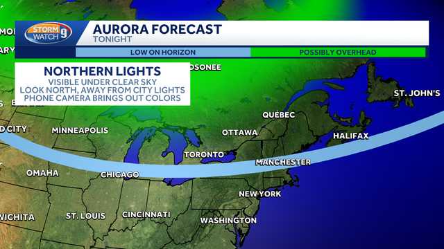 Northern lights may be visible in New Hampshire Monday night