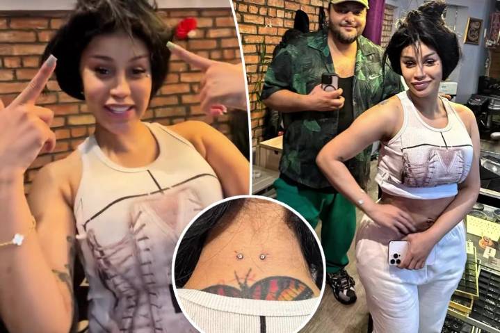 Cardi B gets new neck and back piercings