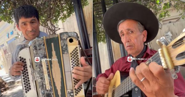 La música los unió: dos amigos alegran la peatonal con chamamé