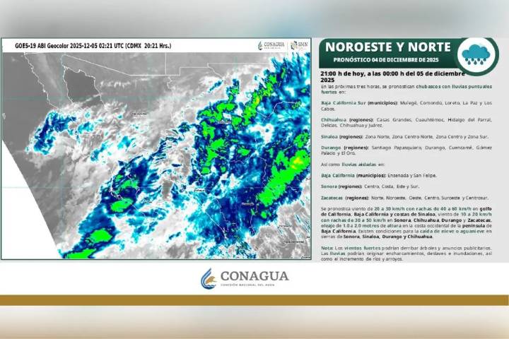 Chubascos afectan Baja California Sur, así como el norte y noroeste de México