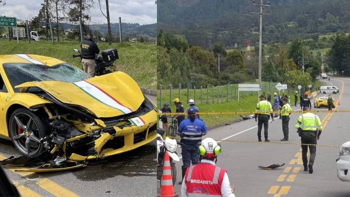 Fuerte colisión entre un Ferrari y un motociclista en la vía La Calera