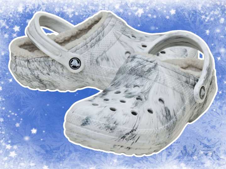Crocs one of a kind watercolor marbled clogs with fuzzy liners now 50% off