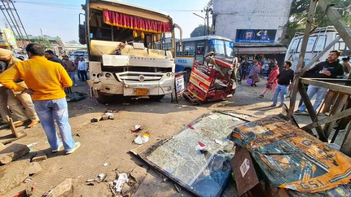 One dead, 7 injured as private bus ploughs into pedestrians, vehicles
