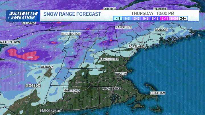 How much snow tomorrow in NH, Mass.?
