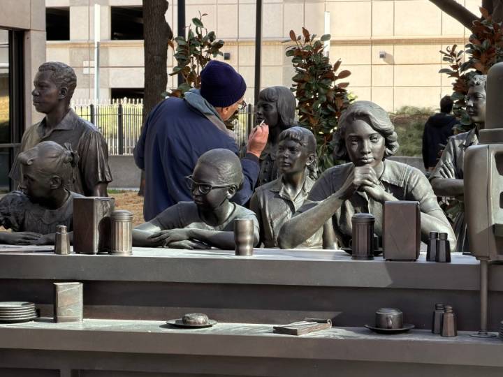 Restoration of vandalized Clara Luper Sit-In Plaza monument completed