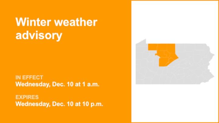 Winter weather advisory affecting North Central Pa. Wednesday