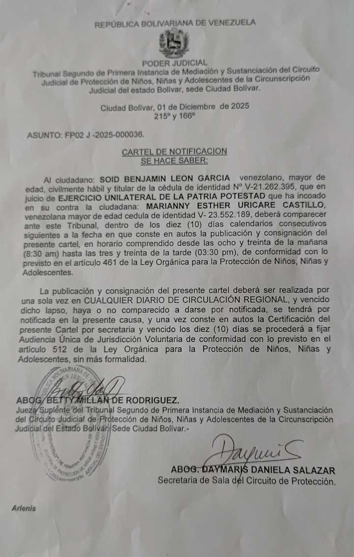 CARTEL DE NOTIFICACIÓN