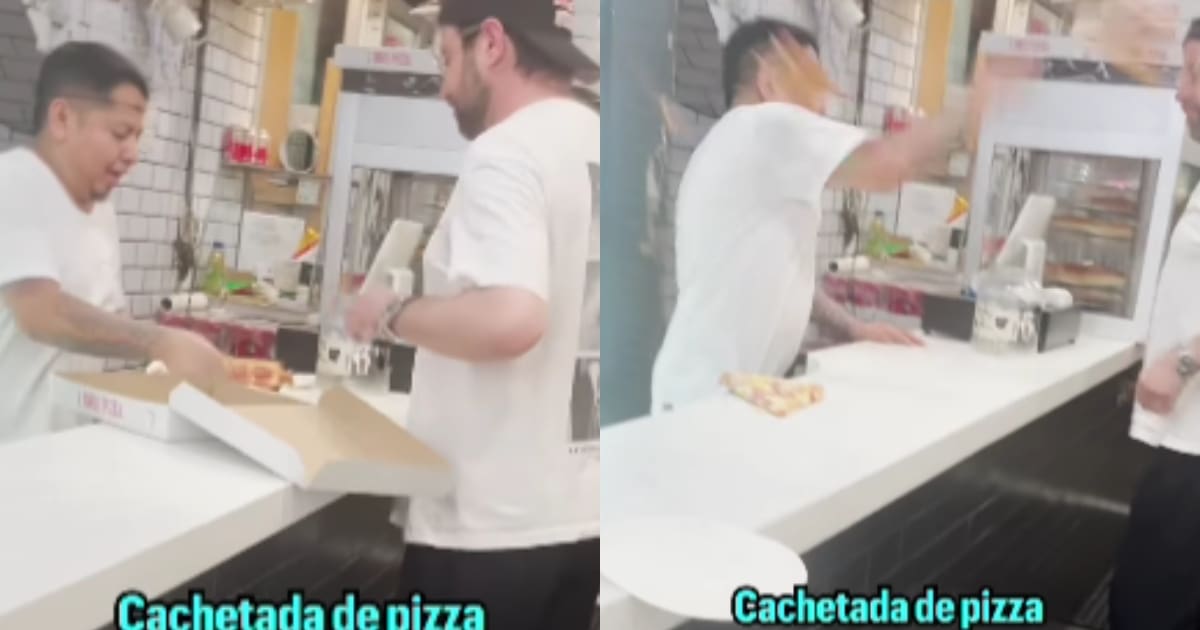 VIRAL: Estadounidense entra a una pizzería insultando y un mesero latino lo cachetea con una pizza