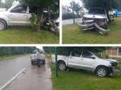 Una camioneta chocó contra un poste de alumbrado en el acceso a Makallé: no hubo heridos