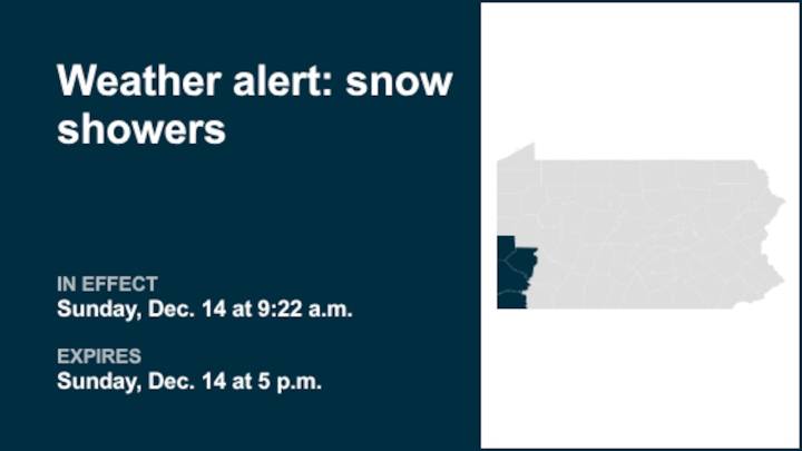 Weather alert issued for lake effect snow and showers in Western Pa. until early Sunday evening
