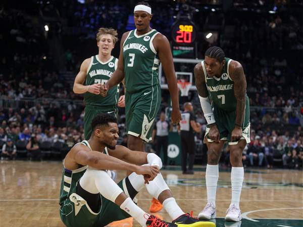 Bucks lose Antetokounmpo to injury early but rally past Pistons 113