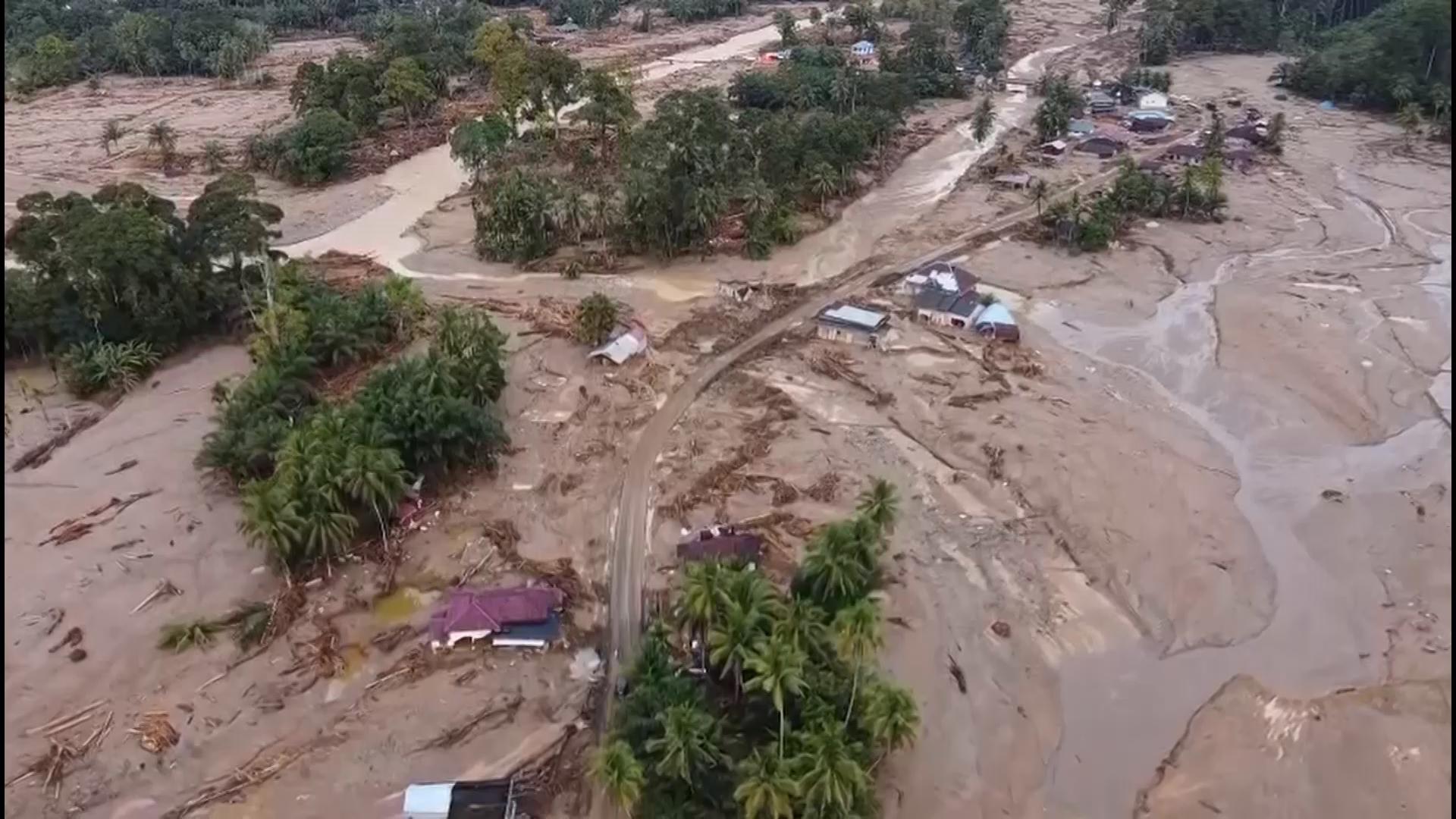 Footage shows scale of devastation in Sumatra after floods hit Indonesia