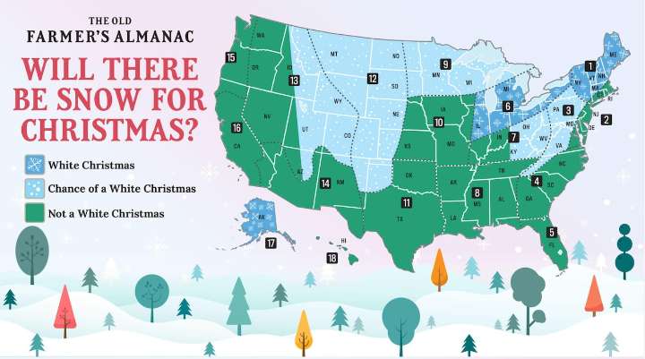 Old Farmer’s Almanac reveals Christmas snow predictions for this year
