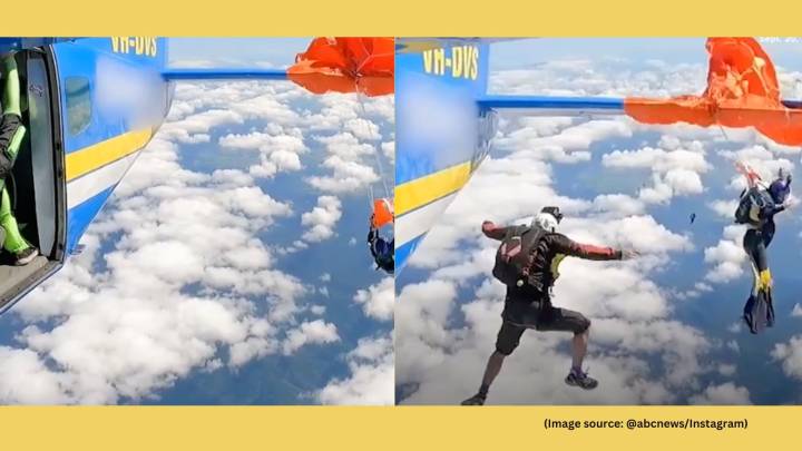 Skydiver’s jump goes wrong: parachute gets caught on plane’s tail, leaving him dangling mid