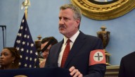 Newly Mustachioed Bill De Blasio Unveils Special Red Armbands For Police Enforcing Lockdown