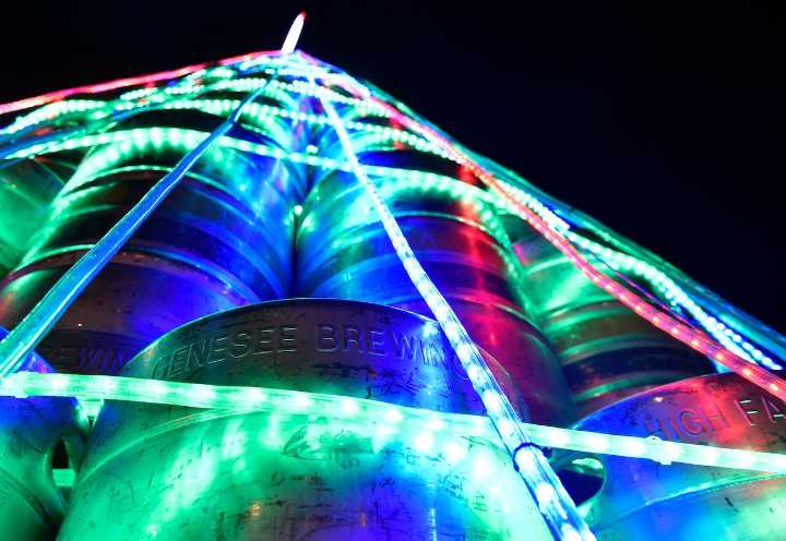 America’s favorite Christmas tree is actually 650 beer kegs stacked by a NY waterfall