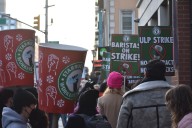 Mamdani And Sanders Join Starbucks Picket Line in Brooklyn